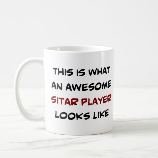 sitar player, awesome coffee mug (Left)