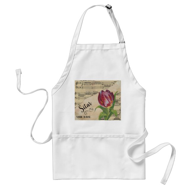 Sitar Tulip Vintage Sheet Music Customized Standard Apron (Front)