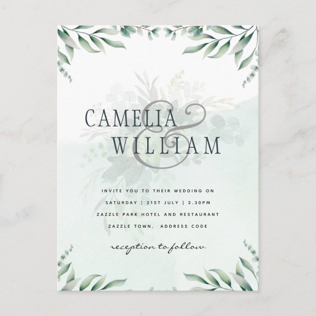 Site des invitations de mariage vertes RSVP QR COD (Devant)