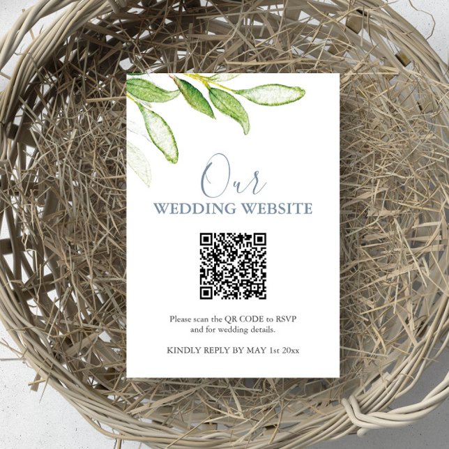 Site Mariage botanique Carte RSVP avec code QR (rsvp card wedding website QR code watercolor greenery art by Victoria Grigaliunas of Do Tell A Belle)