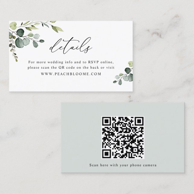 Site Mariage de verdure QR Code Détails Carte (Devant / Derrière)