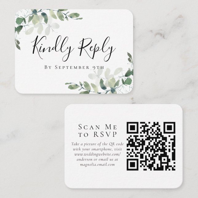 Site Mariage Eucalyptus QR Code carte RSVP (Devant / Derrière)