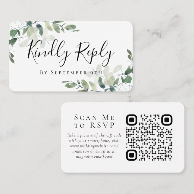 Site Mariage Eucalyptus QR Code carte RSVP (Devant / Derrière)