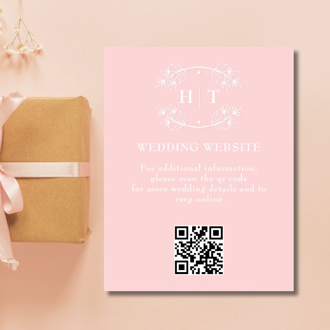 Site mariage Pink Blush Monogram Carte de boîtier (Wedding Website Pink Blush Monogram Enclosure Card)