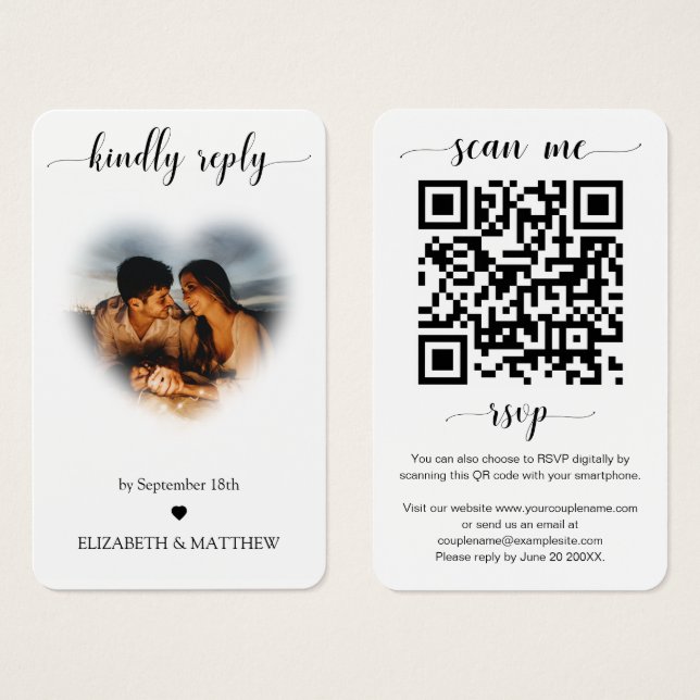 Site mariage QR Code Heart Frame Photo RSVP (Devant & derrière)