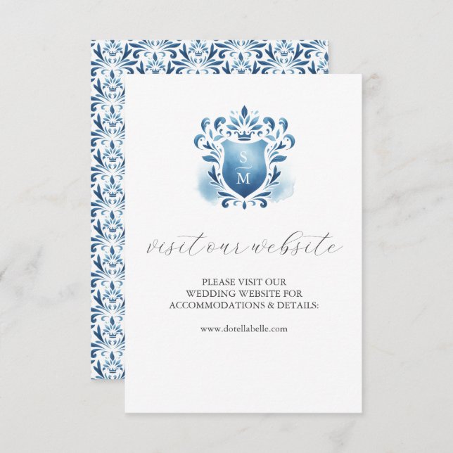 Site Web Mariage Monogramme bleu Insérer une carte (Devant / Derrière)