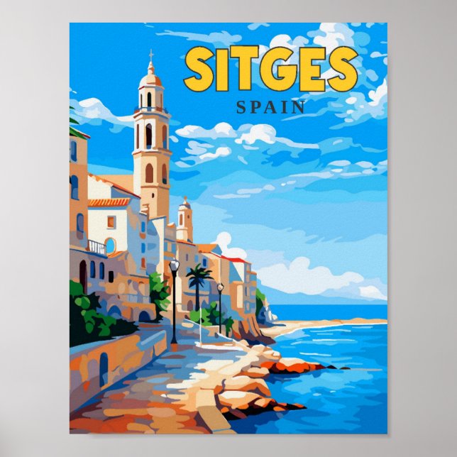 Sitges Spain vintage travel illustration Poster (Front)