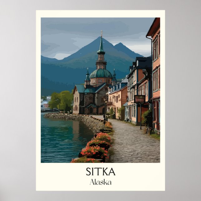 Sitka Alaska Historic Waterfront Town Poster (Front)