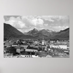 Sitka, Alaska with Three Sisters in Background Poster
