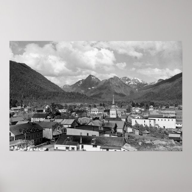 Sitka, Alaska with Three Sisters in Background Poster (Front)