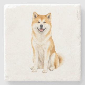Sitting Akita Natural Stone Coaster