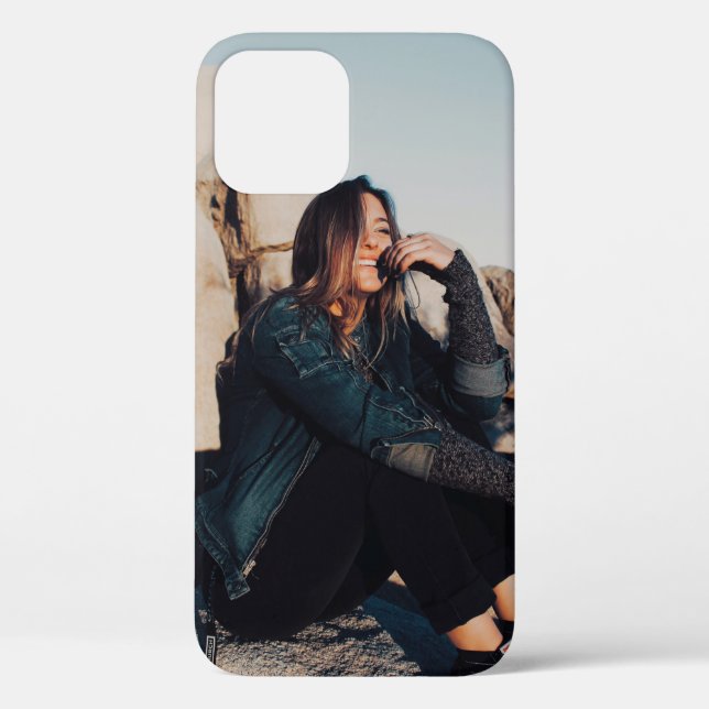 Sitting and smiling woman wearing black pants Case-Mate iPhone case (Back)