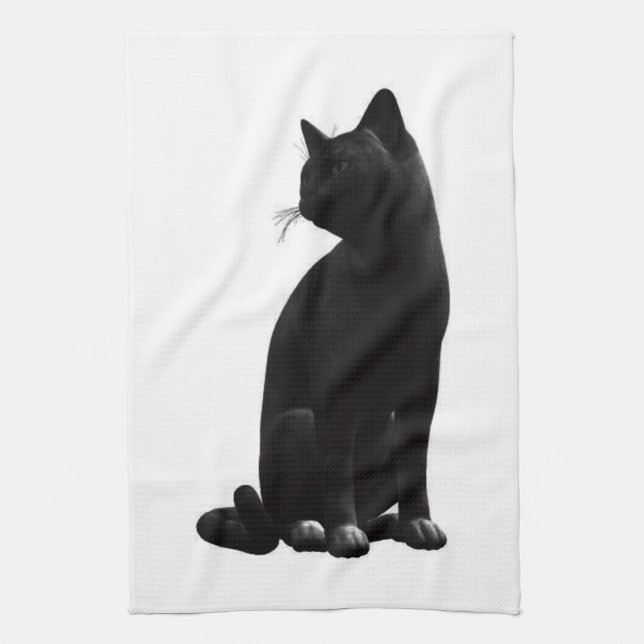 Sitting Black Cat Kitchen Towel (Vertical)