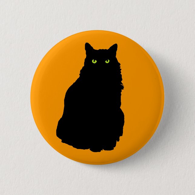 Sitting Black Cat on Orange 2 Inch Round Button (Front)