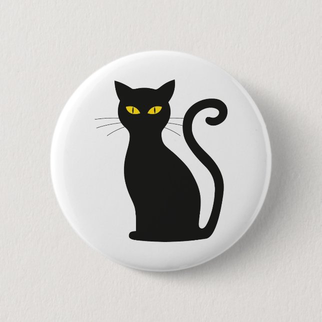 sitting black cat yellow eyes 2 inch round button (Front)
