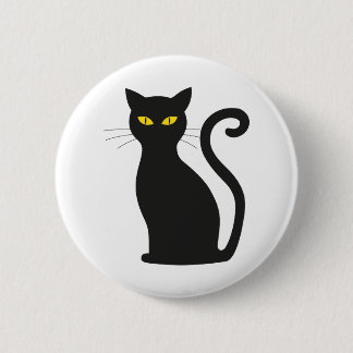 sitting black cat yellow eyes 2 inch round button