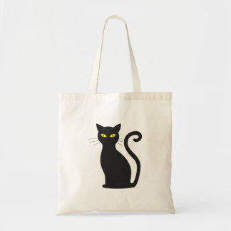 sitting black cat yellow eyes tote bag
