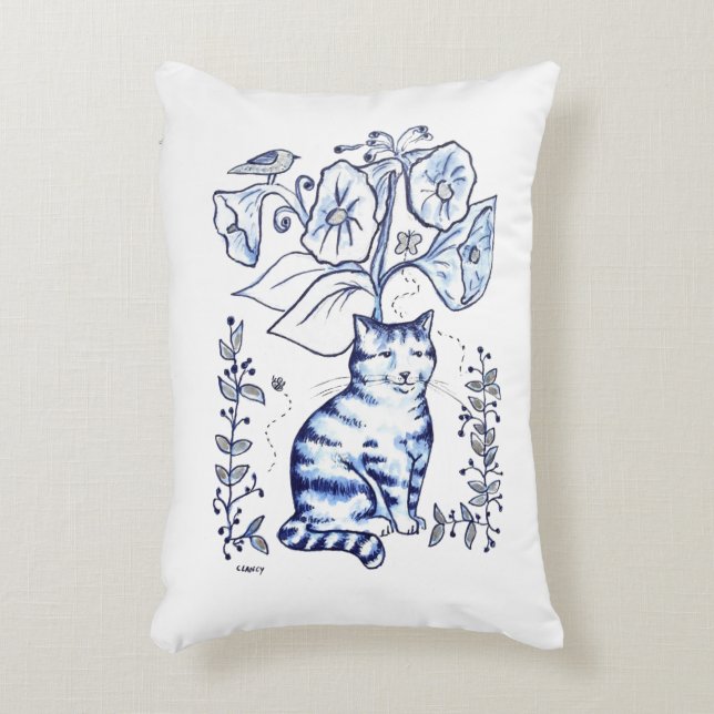Sitting Blue Cat Accent Pillow (Front(Vertical))
