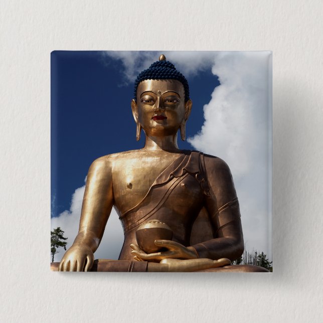 Sitting Buddha Statue 2 Inch Square Button (Front)