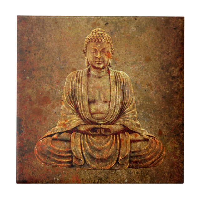 Sitting Buddha With Stone Background Tile (Front)