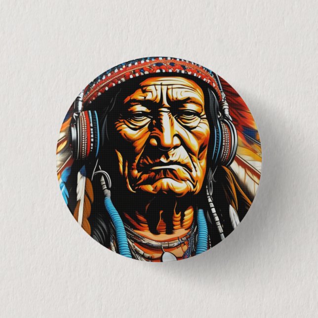 SITTING BULL 2 1 INCH ROUND BUTTON (Front)