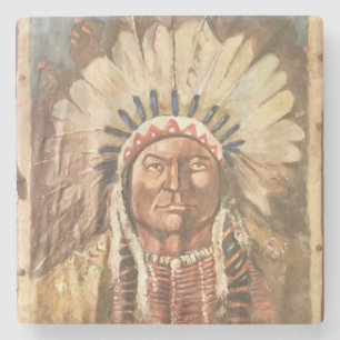Sitting Bull Indian Chief Stone Coaster