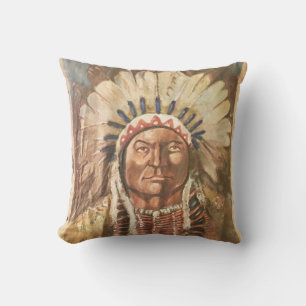 Sitting Bull Indian Chief Throw Pillow