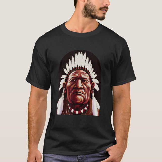 Sitting Bull Native American Chief Indian Warrior T-Shirt (Front)