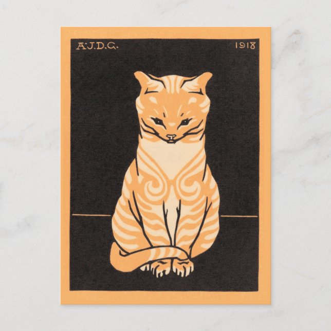 Sitting Cat - Julie de Graag - woodcut art Postcard (Front)