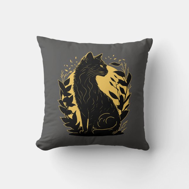 Sitting Cat Throw Pillow (Front)