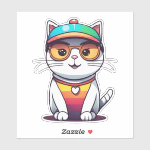 Sitting Cat Wearing Glasses and Hat Clipart 