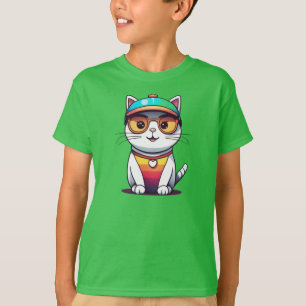 Sitting Cat Wearing Glasses And Hat T-Shirt