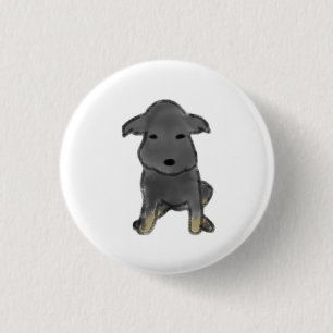 Sitting Charcoal Puppy with Tan Paws Gift 1 Inch Round Button