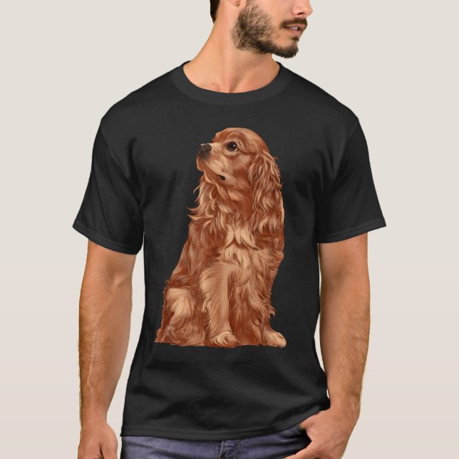Sitting Dog Ruby Cavalier King Charles Spaniel T-Shirt (Front)