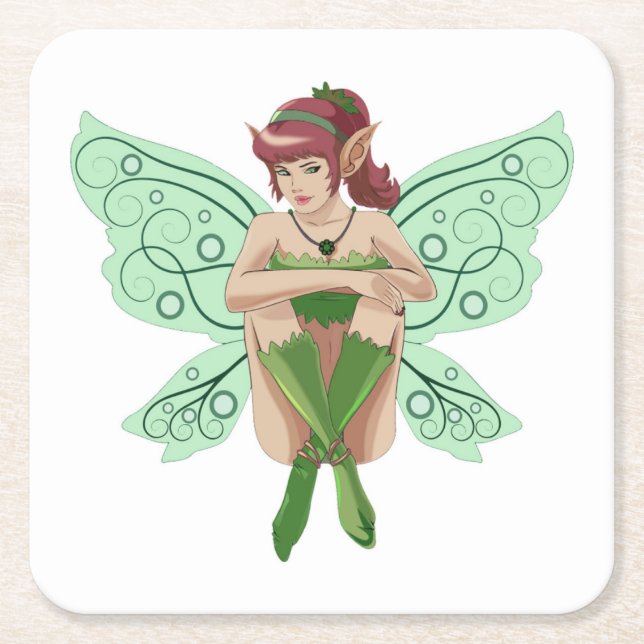 SITTING FAIRY SQUARE PAPER COASTER (Front)