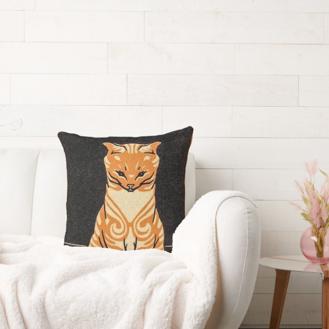 Sitting Ginger Cat by Julie de Graag Throw Pillow (Couch)