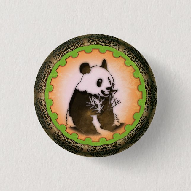 Sitting Happy Panda in Orange 1 Inch Round Button (Front)