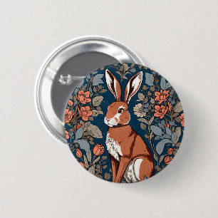 Sitting Hare William Morris Inspired Floral 2 Inch Round Button
