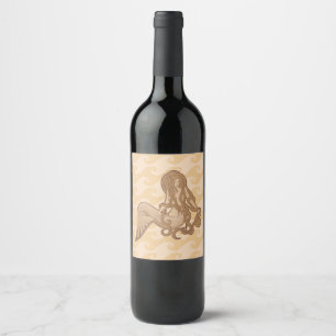 Sitting Mermaid Beige Wine Label