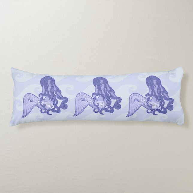 Sitting Mermaid Blue Body Pillow (Front)