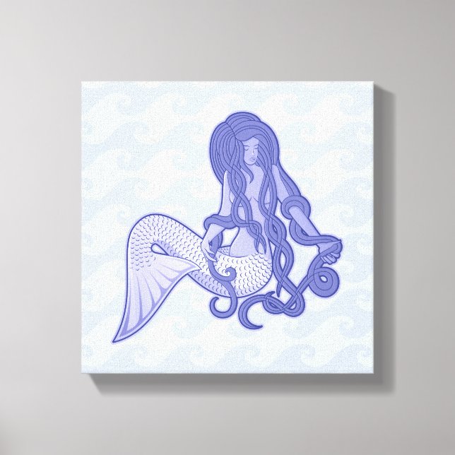 Sitting Mermaid Blue Canvas Print (Front)