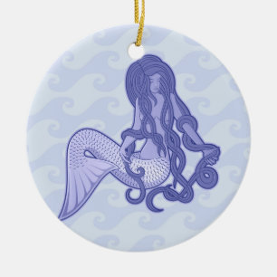 Sitting Mermaid Blue Ceramic Ornament