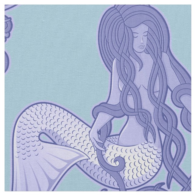 Sitting Mermaid Blue Fabric (Close Up)