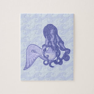 Sitting Mermaid Blue Jigsaw Puzzle