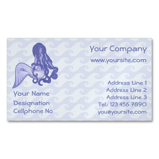 Sitting Mermaid Blue Magnetic Business Card (Front)