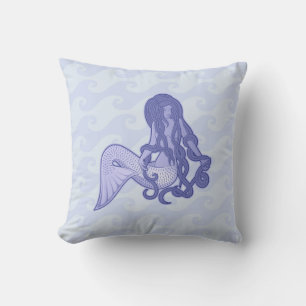 Sitting Mermaid Blue Throw Pillow