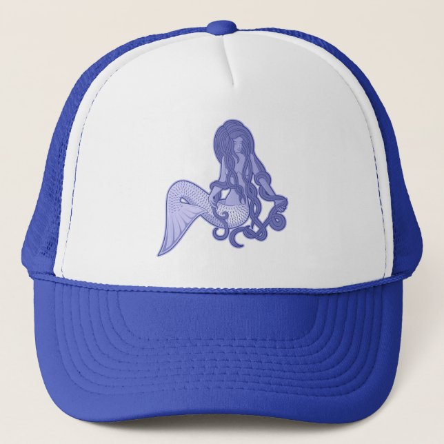 Sitting Mermaid Blue Trucker Hat (Front)