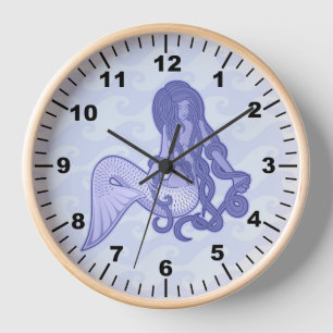 Sitting Mermaid Blue Wall Clock