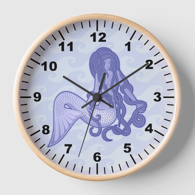 Sitting Mermaid Blue Wall Clock (Front)