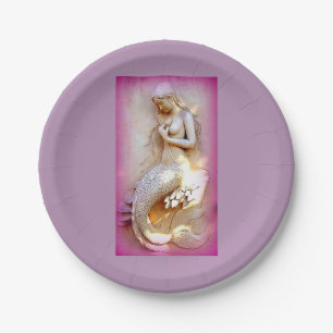 sitting mermaid lavender paper plates
